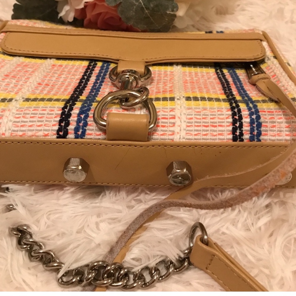 Rebecca minkoff neon pink orange blue tweed chain strap tassel bag - Picture 5 of 8